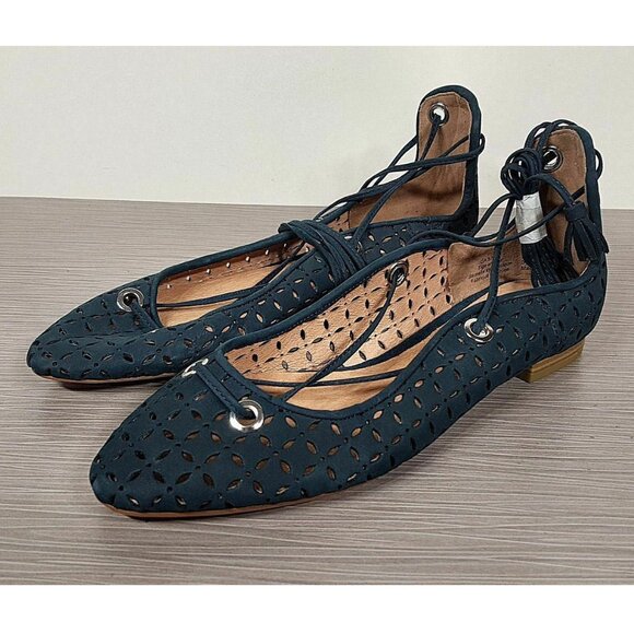 Halogen Nella Ghillie Flat, Blue Perforated Leather, Womens Size 7.5 & 8.5 - Picture 4 of 9